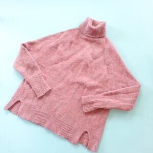 J Crew Pink Wool Alpaca Knit Turtleneck Boxy Cut Sweater Size Medium